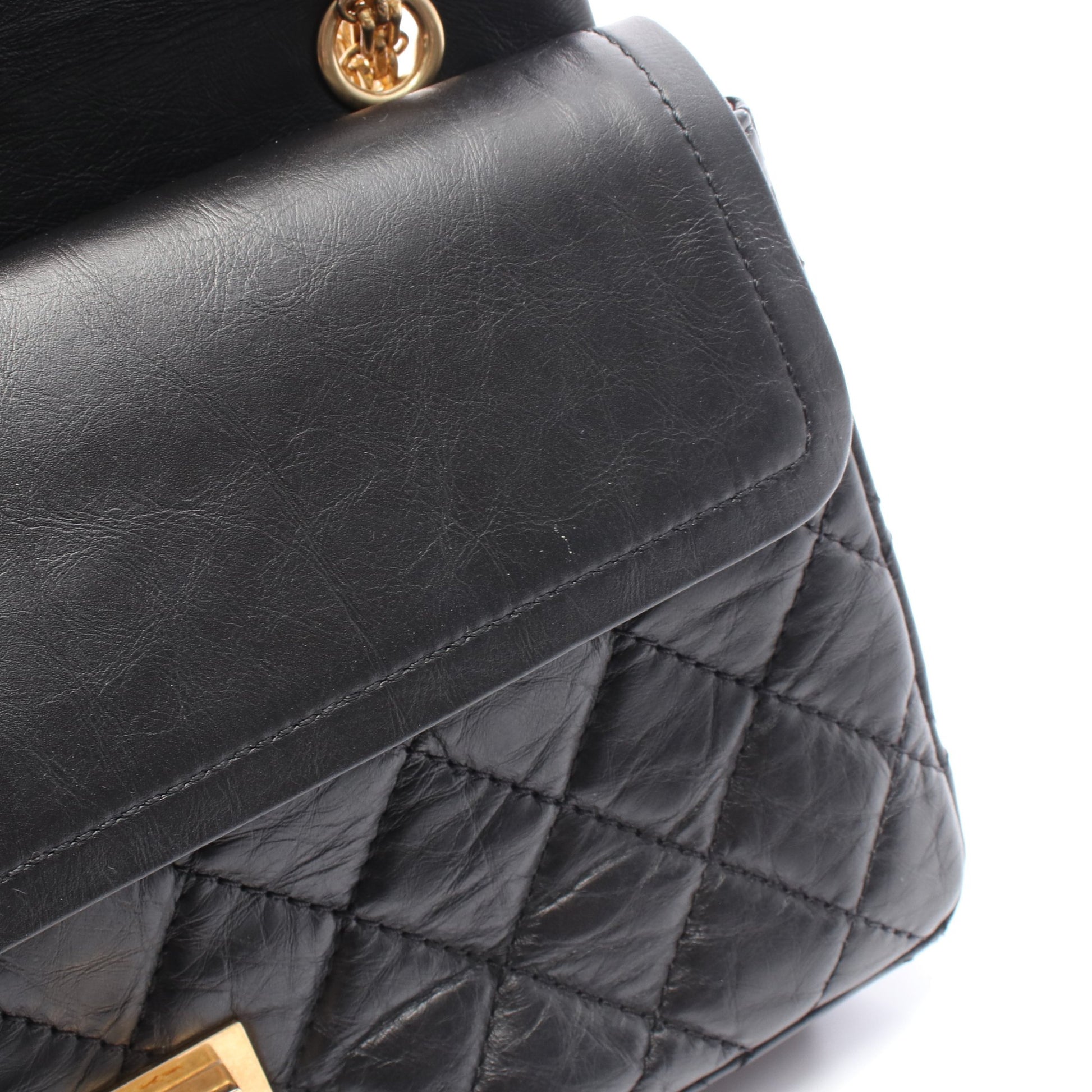 2.55 マトラッセ Wフラップ Wチェーンショルダーバッグ レザー ブラック ゴールド金具 シャネル バッグ CHANEL