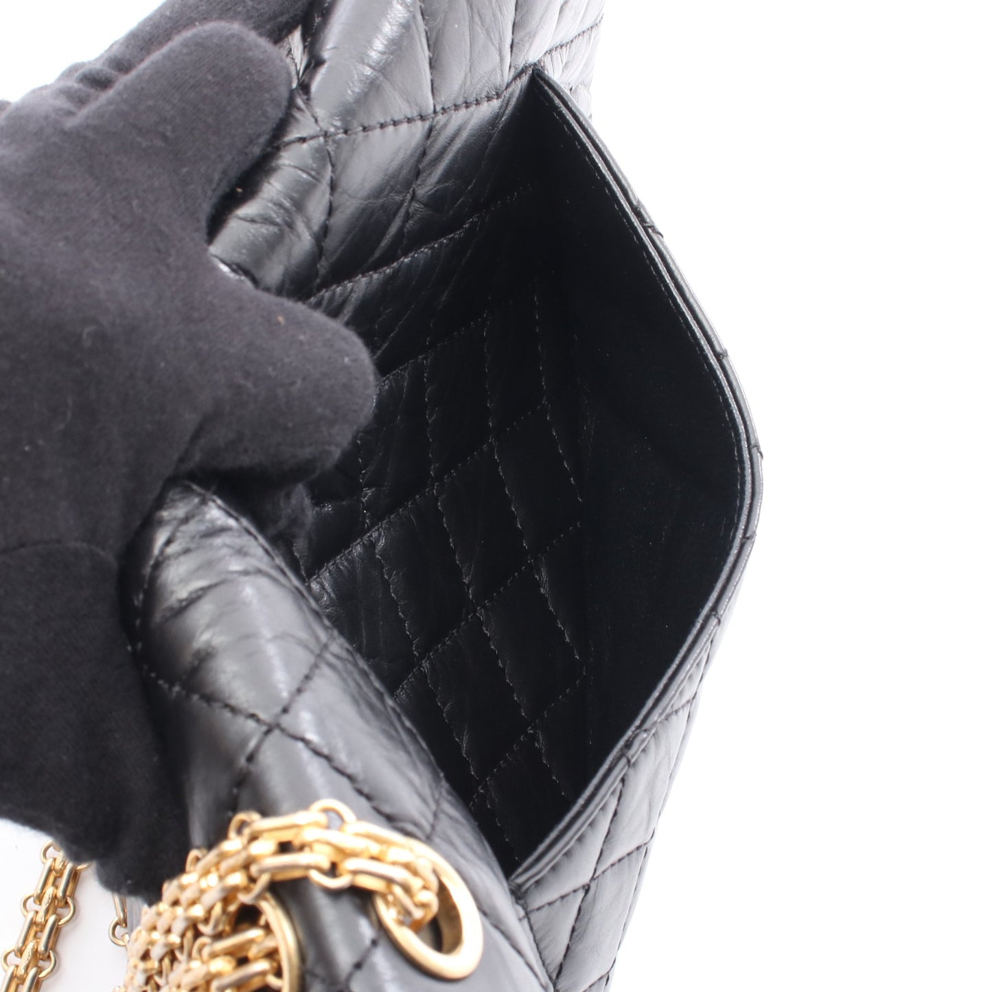 2.55 マトラッセ Wフラップ Wチェーンショルダーバッグ レザー ブラック ゴールド金具 シャネル バッグ CHANEL