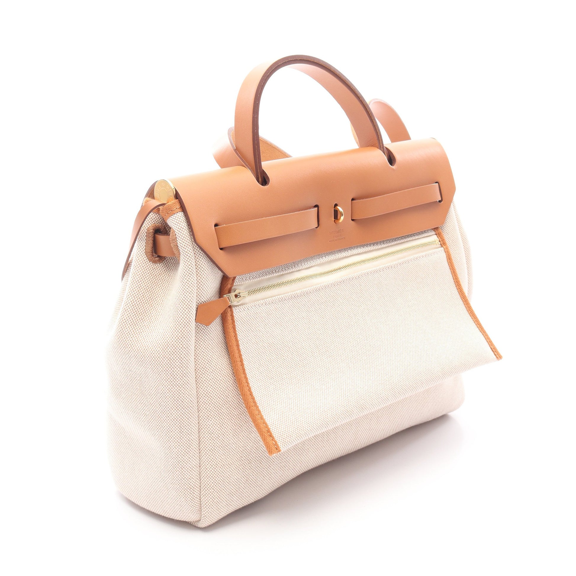 エールバッグジップPM CIRCUIT 24 FAUBOURG ハンドバッグ トワルアッシュ レザー ベージュ ライトブラウン ゴールド金具 2WAY B刻印 エルメス バッグ HERMES