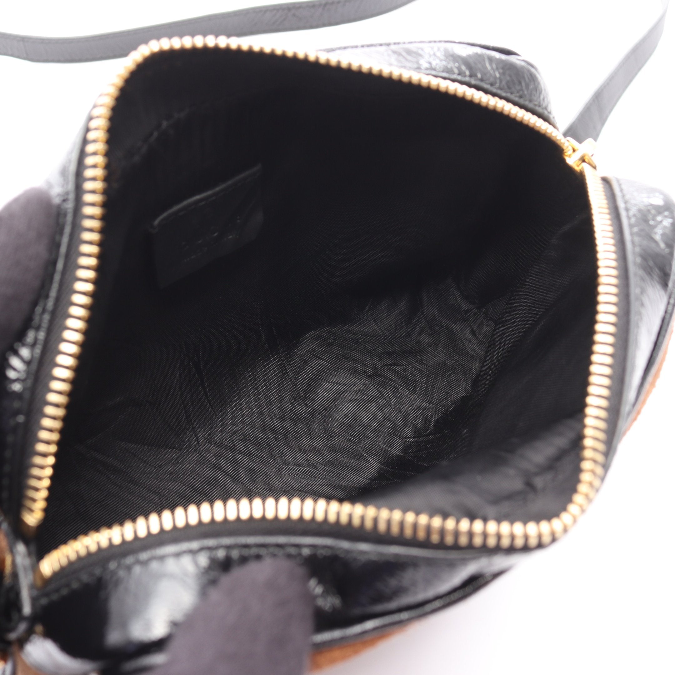 Gucci ブラック スエード エナメル オフィデアショルダーバッグ