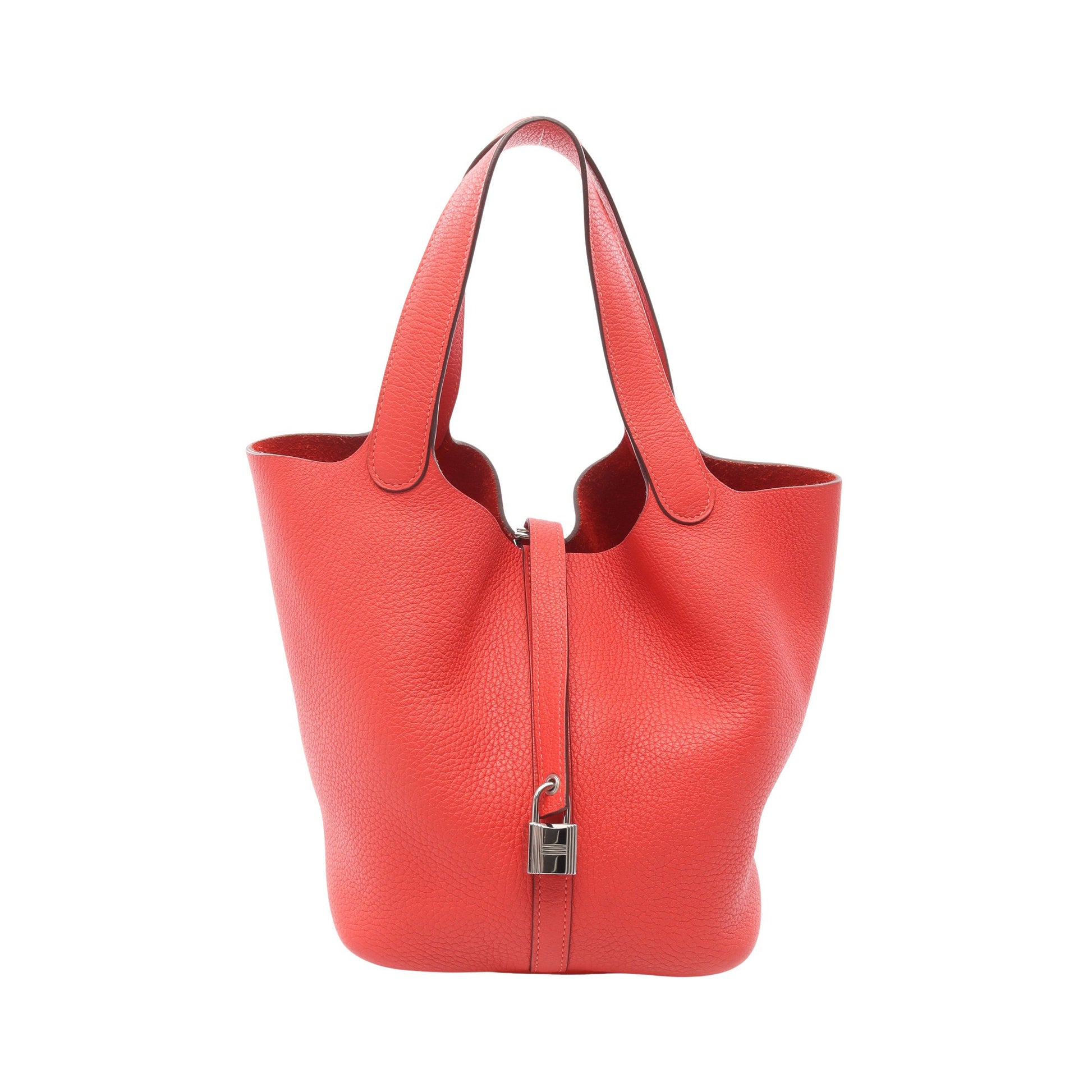 ピコタンロックMM ルージュピヴォワンヌ ハンドバッグ トリヨンクレマンス レッド シルバー金具 T刻印 エルメス バッグ HERMES