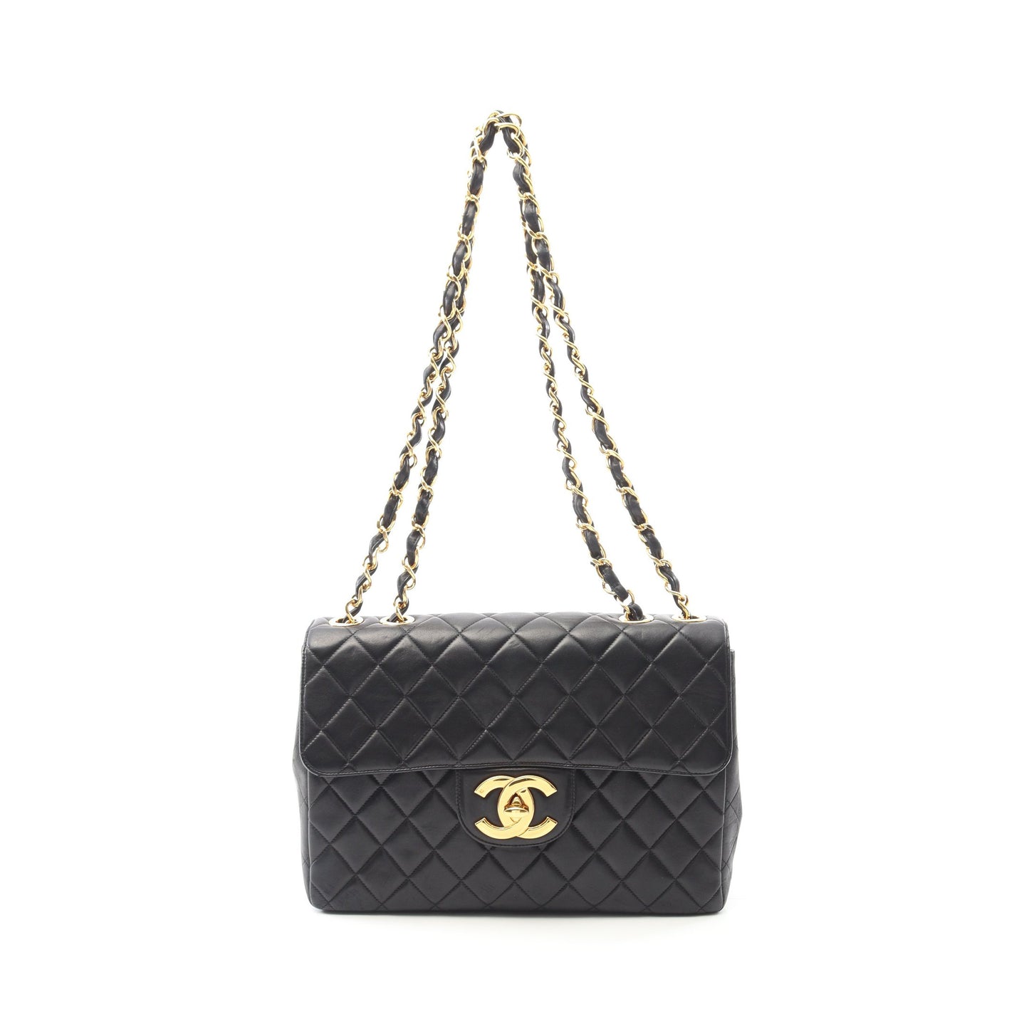 デカマトラッセ 30 シングルフラップ Wチェーンショルダーバッグ ラムスキン ブラック ゴールド金具 シャネル バッグ CHANEL