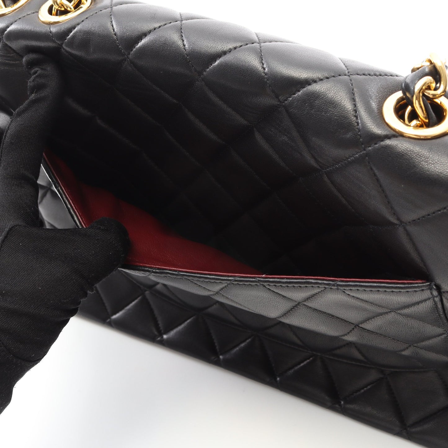 デカマトラッセ 30 シングルフラップ Wチェーンショルダーバッグ ラムスキン ブラック ゴールド金具 シャネル バッグ CHANEL