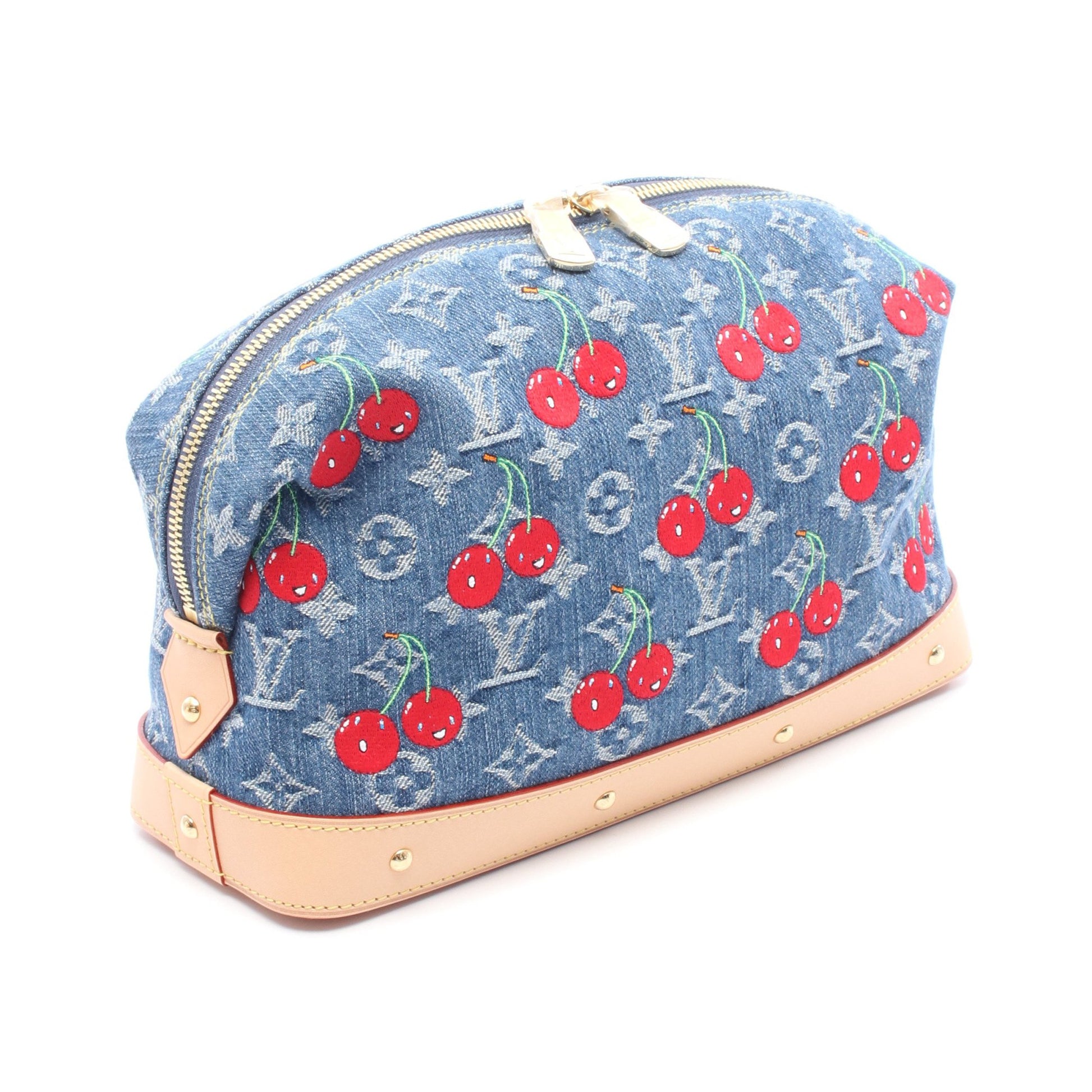 LOUIS VUITTON × 村上隆 ポシェット コスメティック モノグラムチェリーデニム コスメポーチ デニム レザー ブルー マルチカラー ルイヴィトン 財布・小物 LOUIS VUITTON