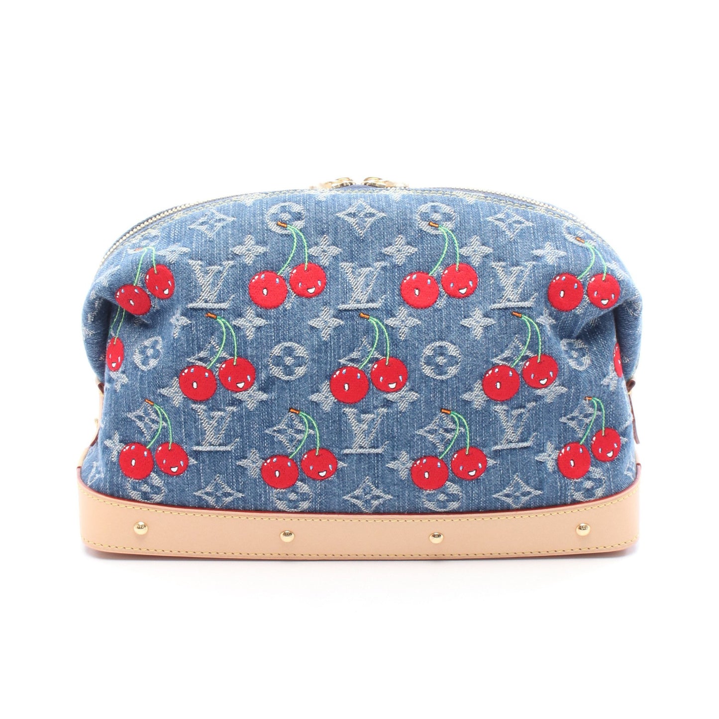 LOUIS VUITTON × 村上隆 ポシェット コスメティック モノグラムチェリーデニム コスメポーチ デニム レザー ブルー マルチカラー ルイヴィトン 財布・小物 LOUIS VUITTON