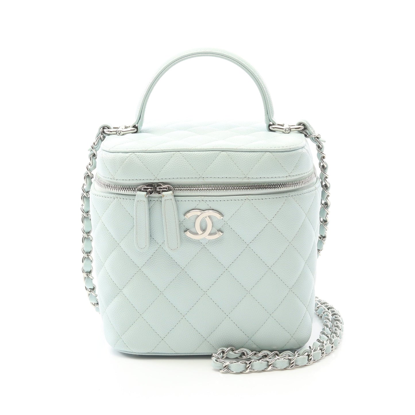 マトラッセ チェーンショルダーバッグ キャビアスキン ライトブルー シルバー金具 2WAY シャネル バッグ CHANEL