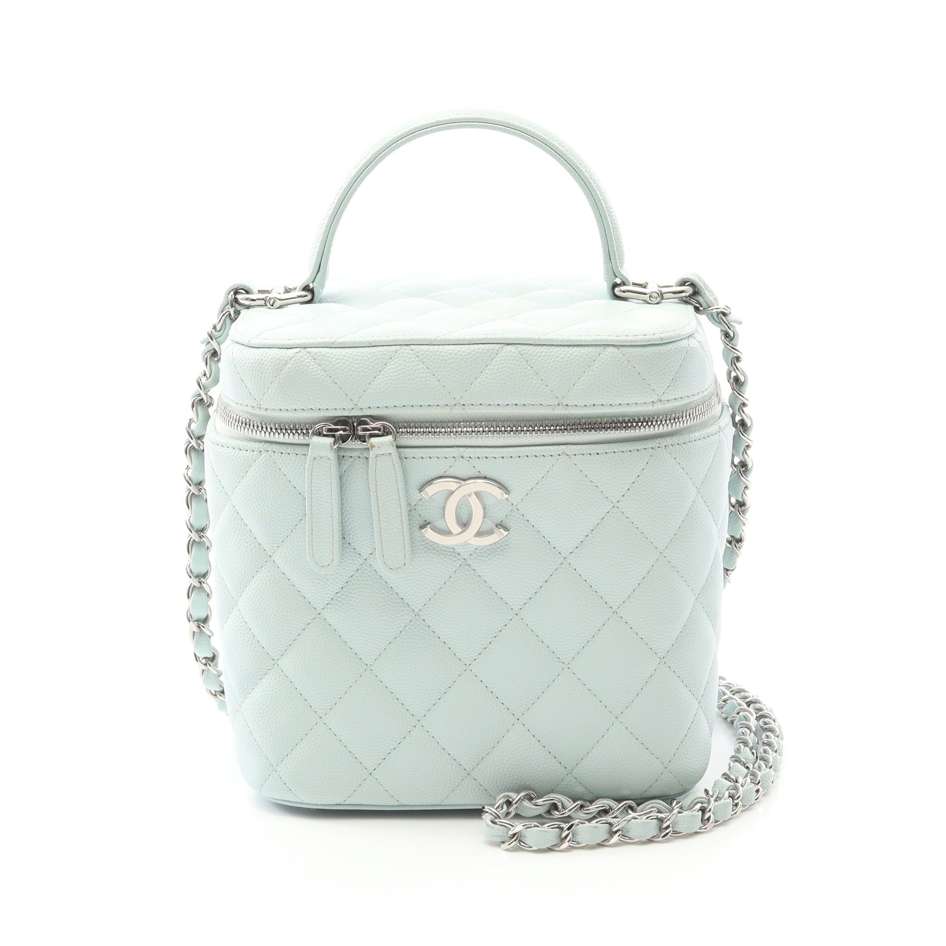 マトラッセ チェーンショルダーバッグ キャビアスキン ライトブルー シルバー金具 2WAY シャネル バッグ CHANEL