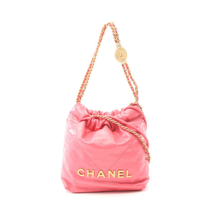 CHANEL 22 ミニ チェーンショルダーバッグ レザー ピンク ゴールド金具 2WAY シャネル バッグ CHANEL