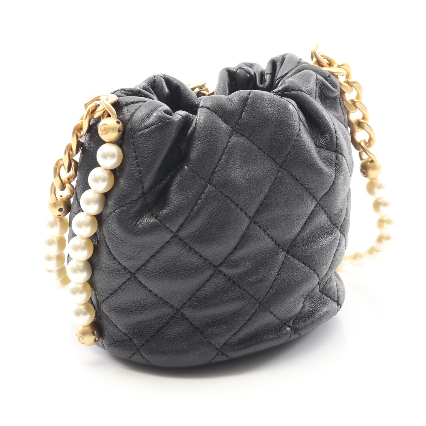 マトラッセ チェーンショルダーバッグ ラムスキン ブラック ゴールド金具 巾着 シャネル バッグ CHANEL