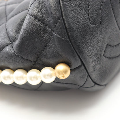 マトラッセ チェーンショルダーバッグ ラムスキン ブラック ゴールド金具 巾着 シャネル バッグ CHANEL