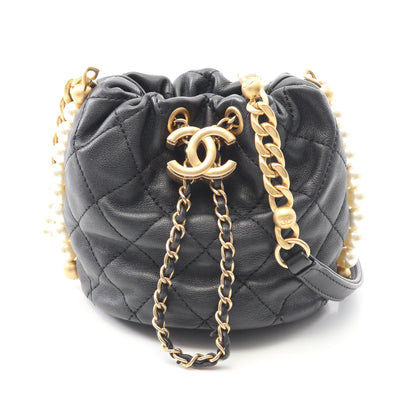 マトラッセ チェーンショルダーバッグ ラムスキン ブラック ゴールド金具 巾着 シャネル バッグ CHANEL