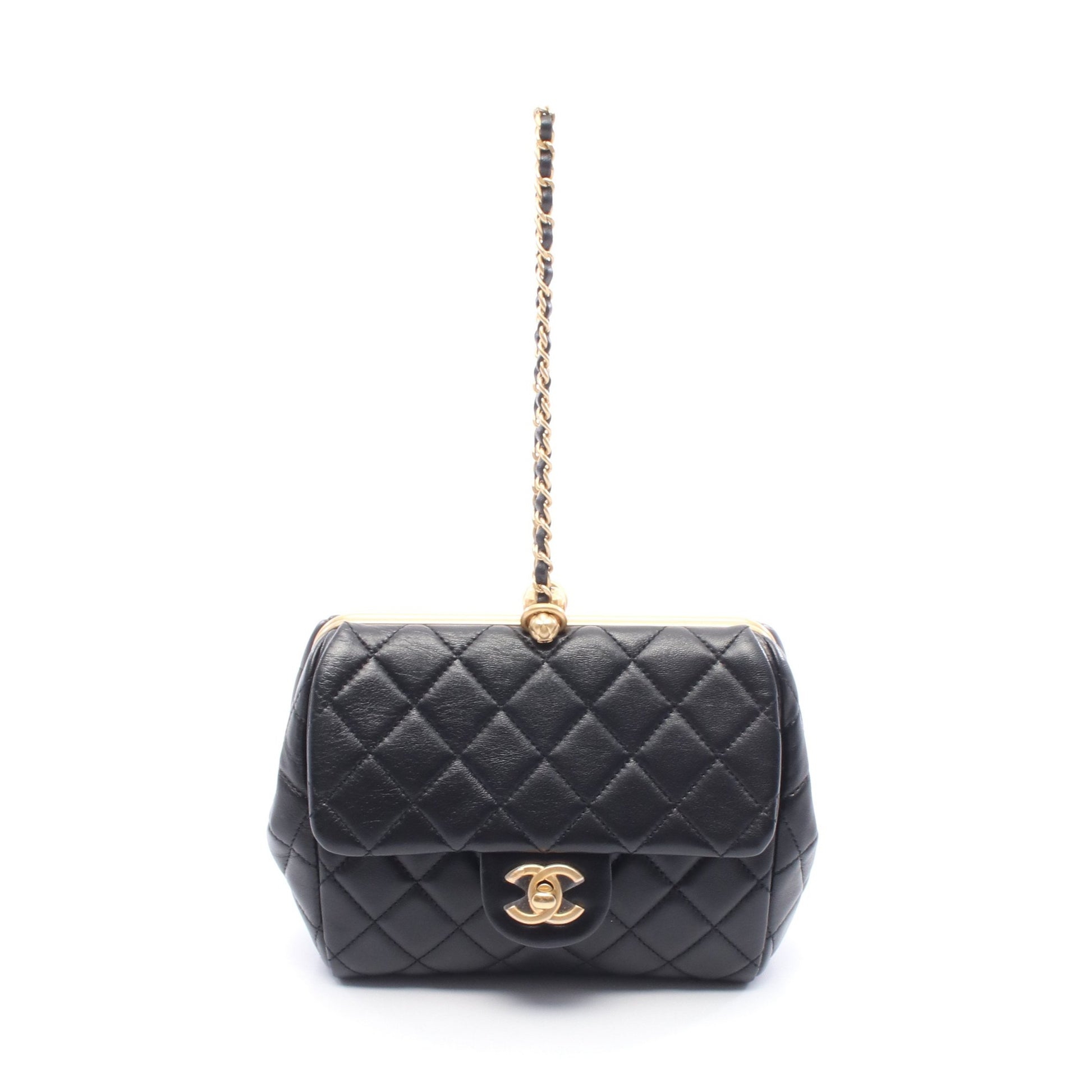 マトラッセ チェーンハンドバッグ レザー ブラック ゴールド金具 シャネル バッグ CHANEL