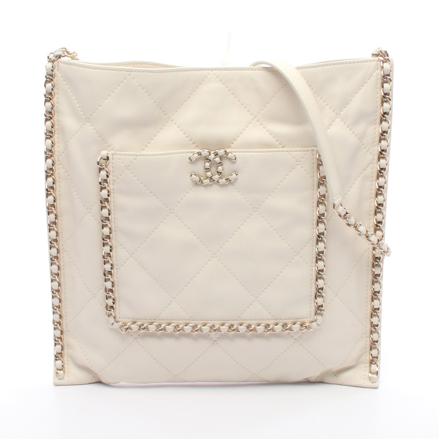 マトラッセ チェーンショルダーバッグ レザー オフホワイト ゴールド金具 シャネル バッグ CHANEL