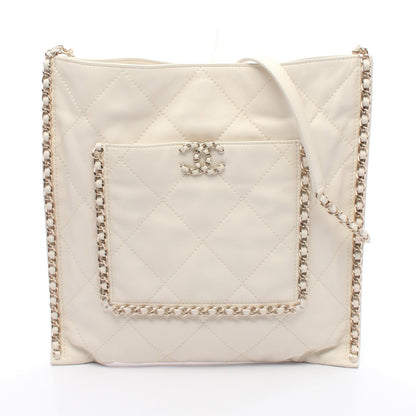 マトラッセ チェーンショルダーバッグ レザー オフホワイト ゴールド金具 シャネル バッグ CHANEL