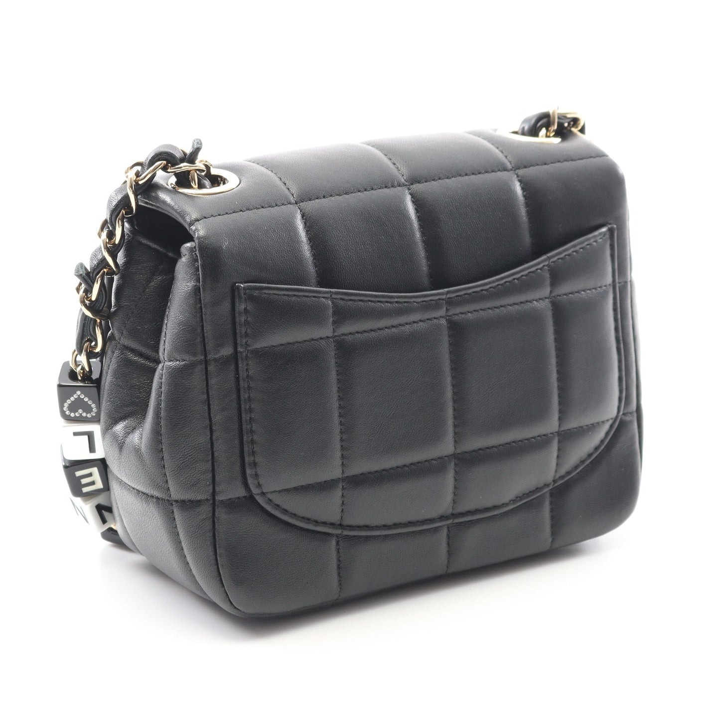 チョコバー ミニフラップ チェーンショルダーバッグ ラムスキン ブラック ゴールド金具 シャネル バッグ CHANEL