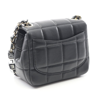チョコバー ミニフラップ チェーンショルダーバッグ ラムスキン ブラック ゴールド金具 シャネル バッグ CHANEL