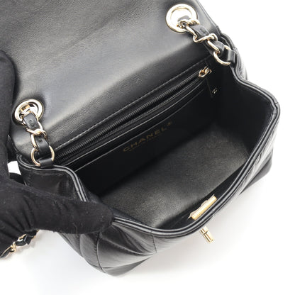 チョコバー ミニフラップ チェーンショルダーバッグ ラムスキン ブラック ゴールド金具 シャネル バッグ CHANEL