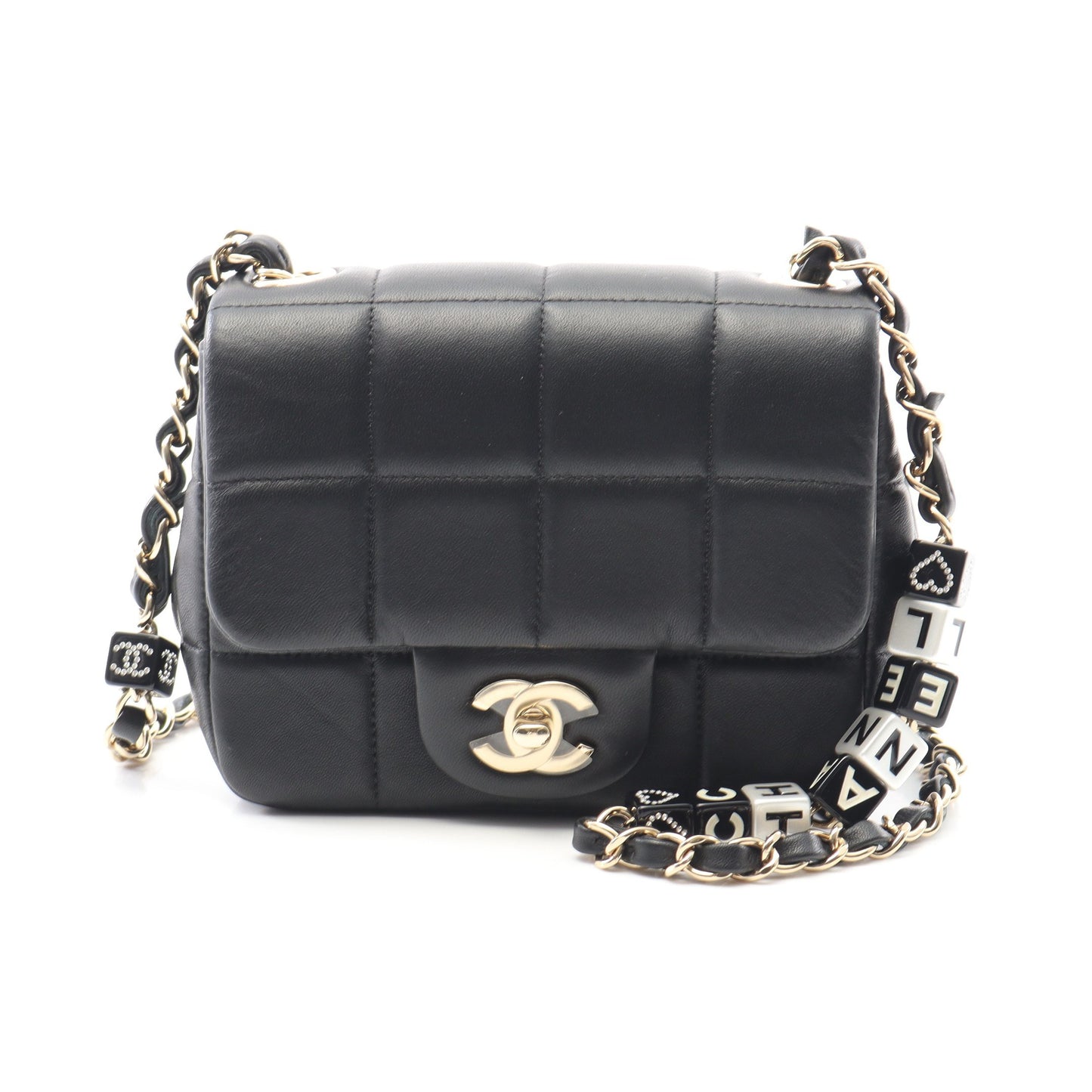 チョコバー ミニフラップ チェーンショルダーバッグ ラムスキン ブラック ゴールド金具 シャネル バッグ CHANEL