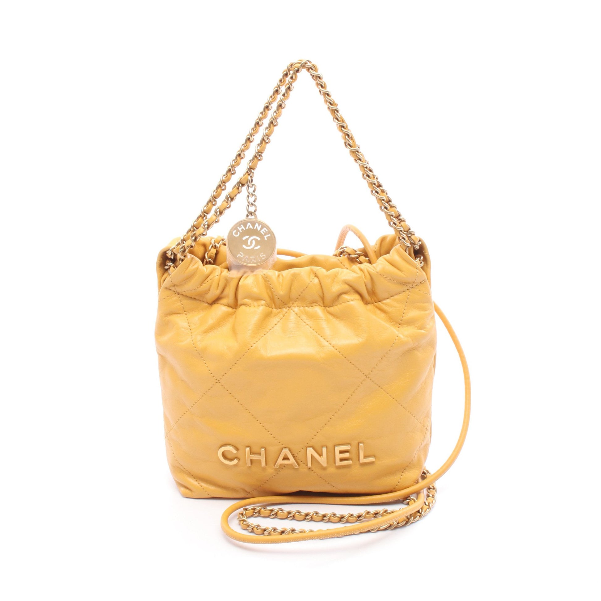 CHANEL 22 ミニ チェーンショルダーバッグ レザー イエロー ゴールド金具 シャネル バッグ CHANEL