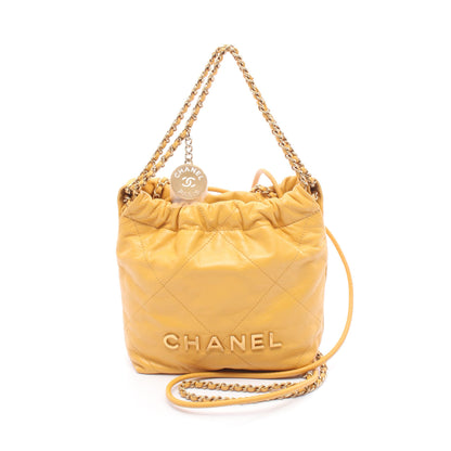 CHANEL 22 ミニ チェーンショルダーバッグ レザー イエロー ゴールド金具 シャネル バッグ CHANEL