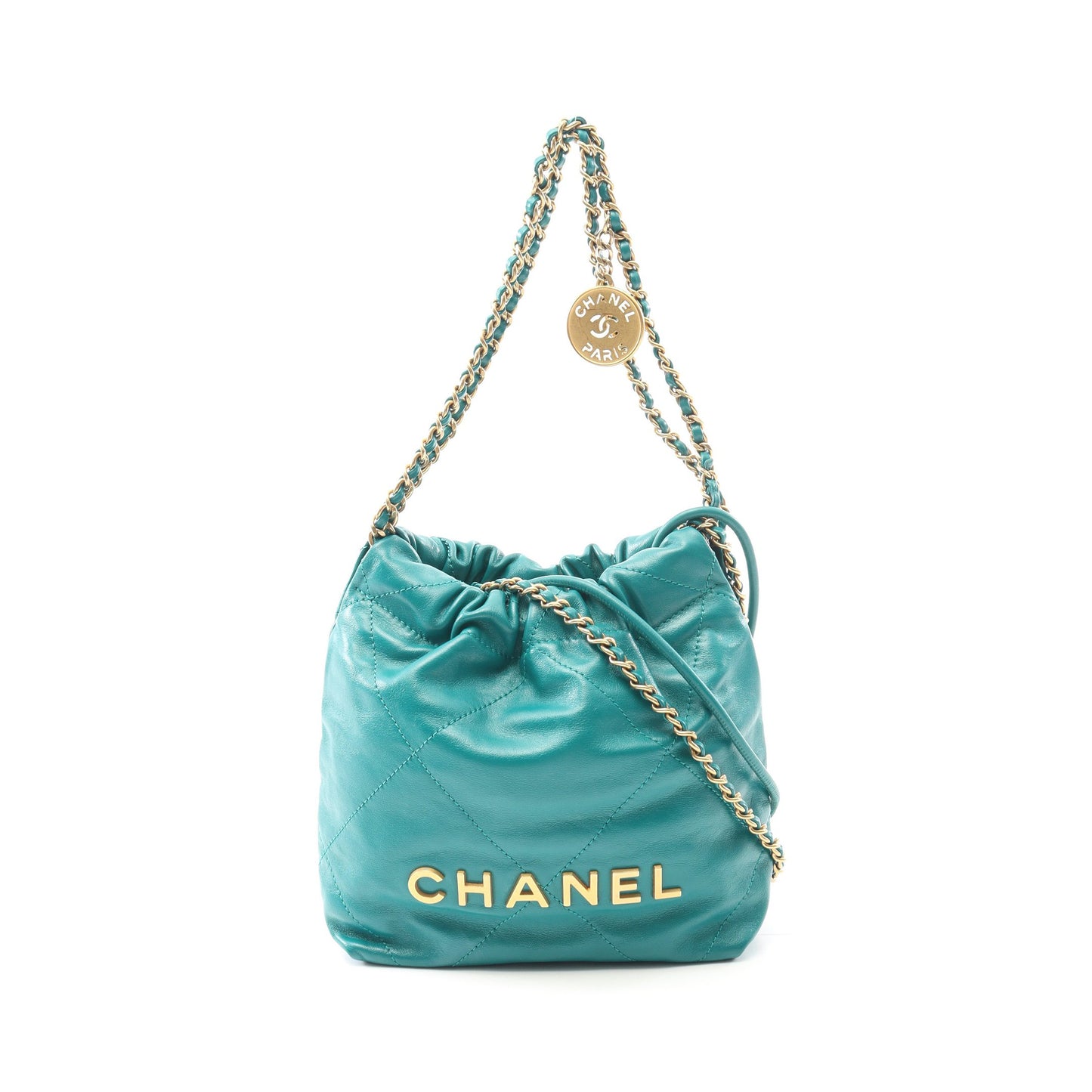 CHANEL 22 ミニ チェーンショルダーバッグ レザー グリーン ゴールド金具 2WAY シャネル バッグ CHANEL