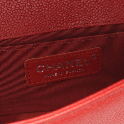 ボーイシャネル スモール チェーンショルダーバッグ キャビアスキン レッド シルバー金具 シャネル バッグ CHANEL