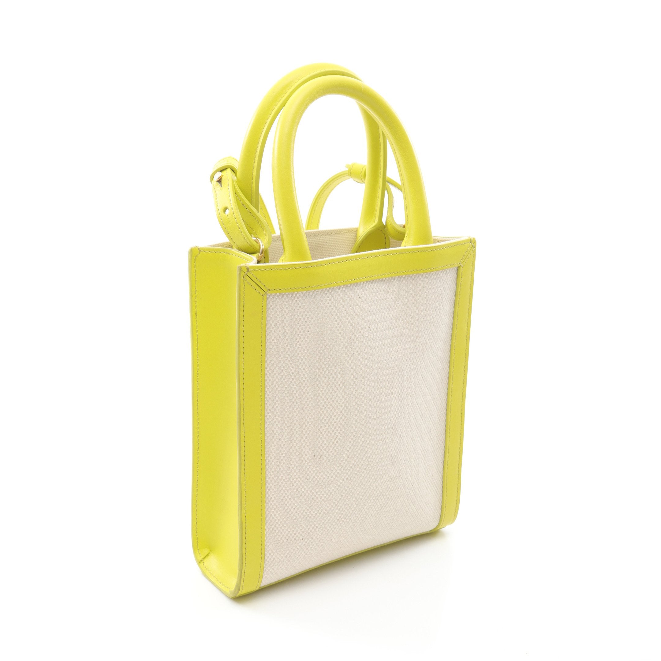 ミニ バーティカルカバ ハンドバッグ キャンバス レザー アイボリー