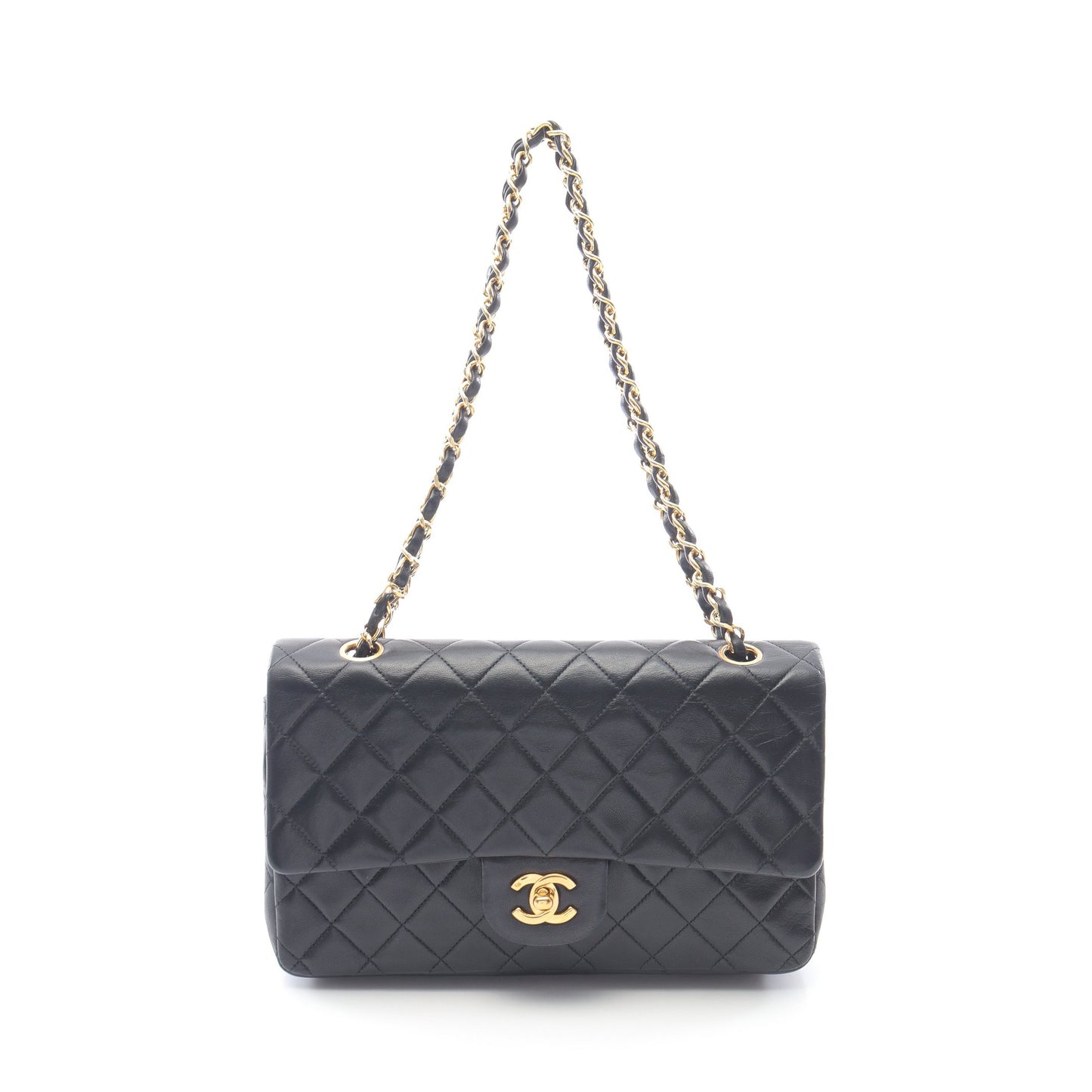 マトラッセ Wフラップ Wチェーンショルダーバッグ ラムスキン ブラック ゴールド金具 シャネル バッグ CHANEL