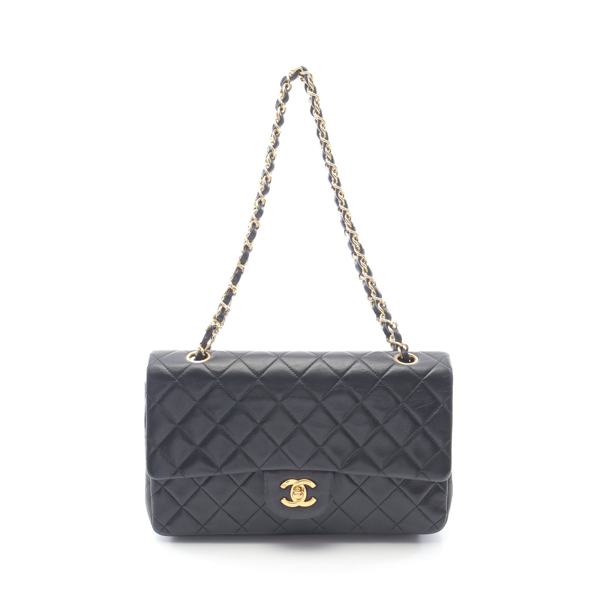 マトラッセ Wフラップ Wチェーンショルダーバッグ ラムスキン ブラック ゴールド金具 シャネル バッグ CHANEL