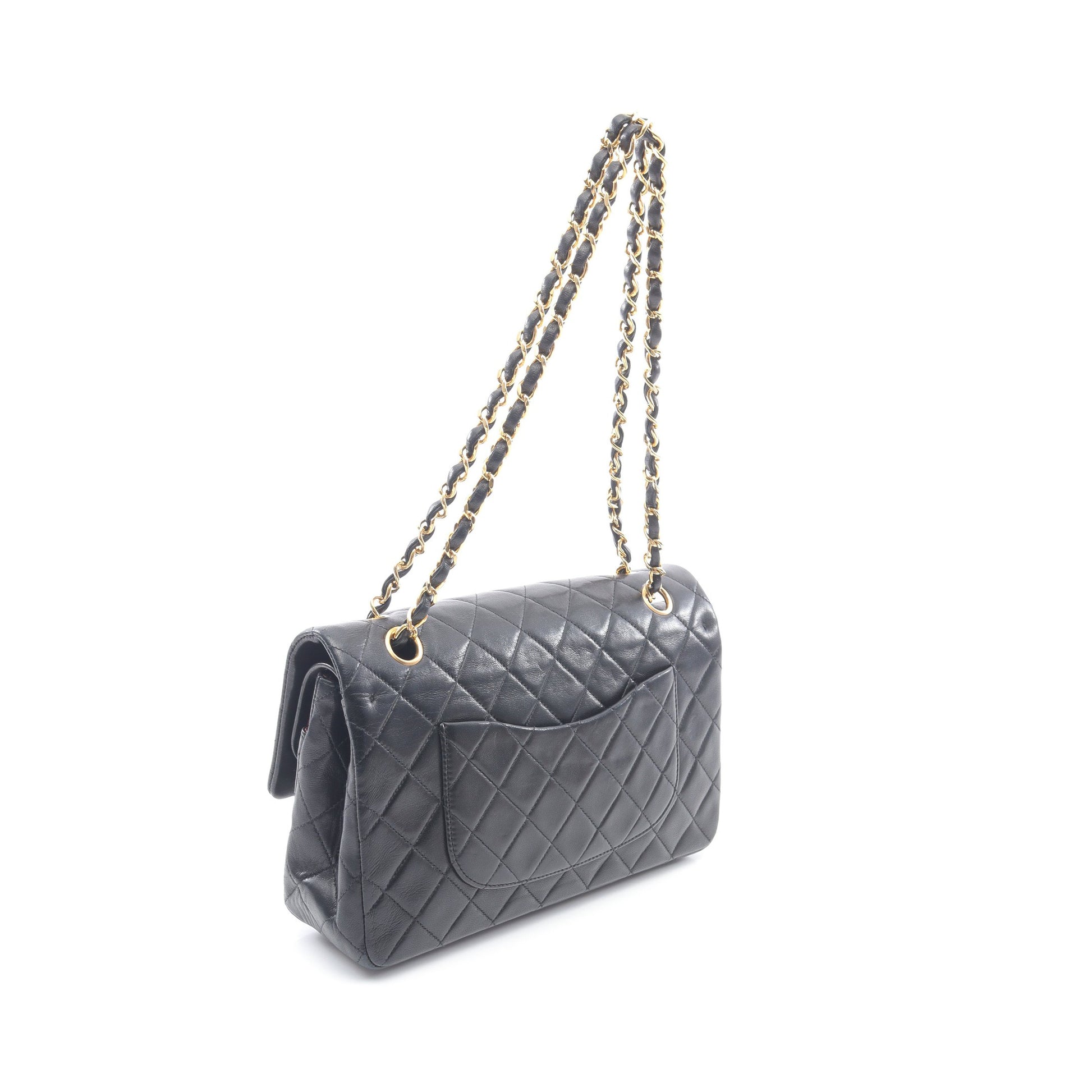 マトラッセ Wフラップ Wチェーンショルダーバッグ ラムスキン ブラック ゴールド金具 シャネル バッグ CHANEL
