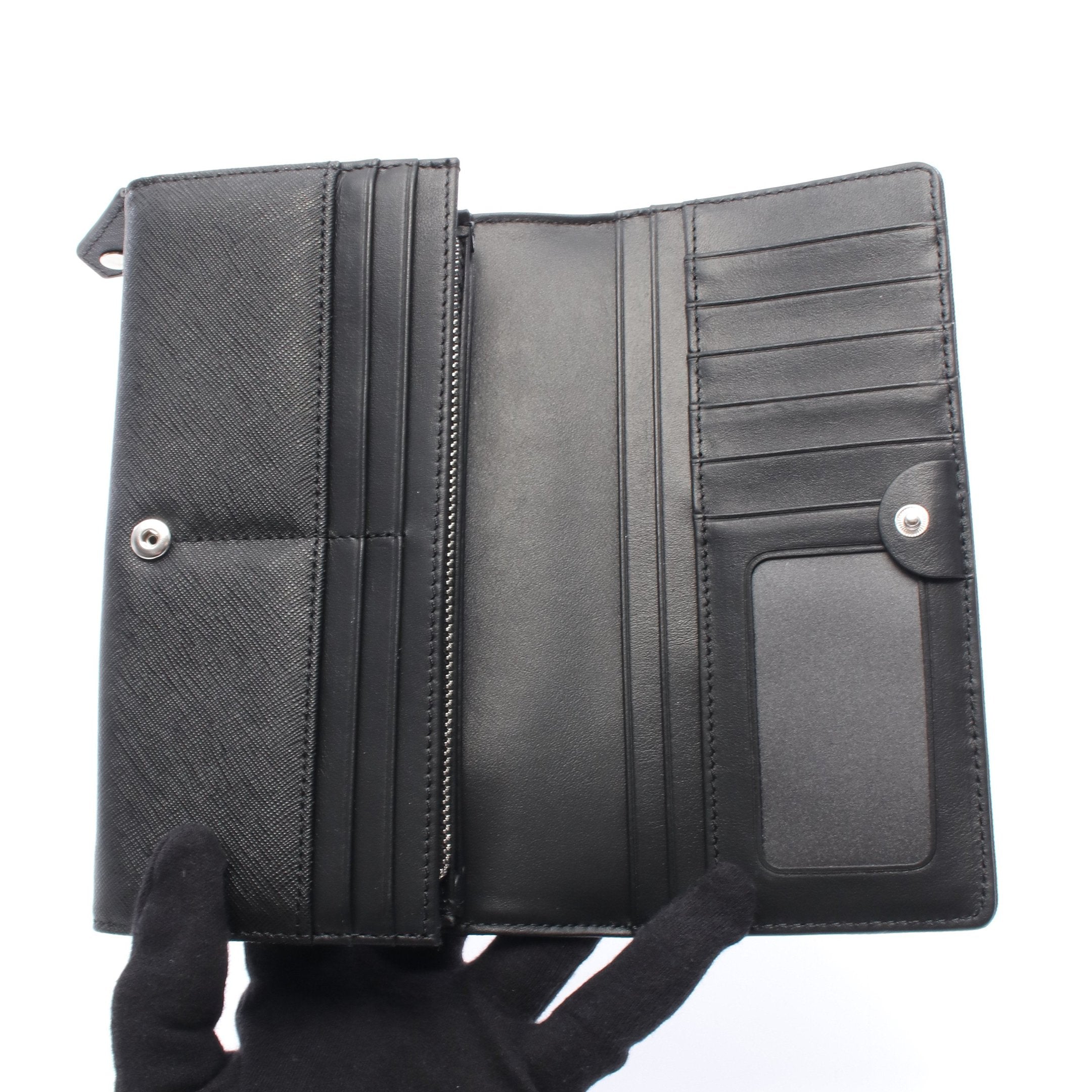 二つ折り長財布 サフィアーノレザー ブラック ヴィヴィアンウエスト