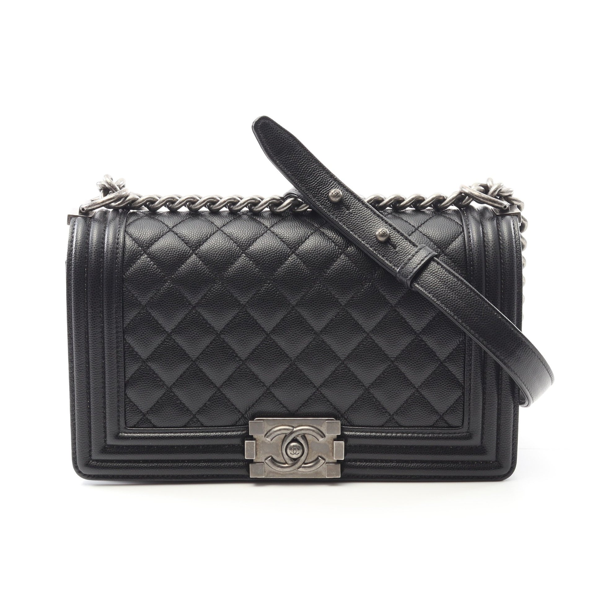 ボーイシャネル チェーンショルダーバッグ キャビアスキン ブラック アンティークシルバー金具 シャネル バッグ CHANEL