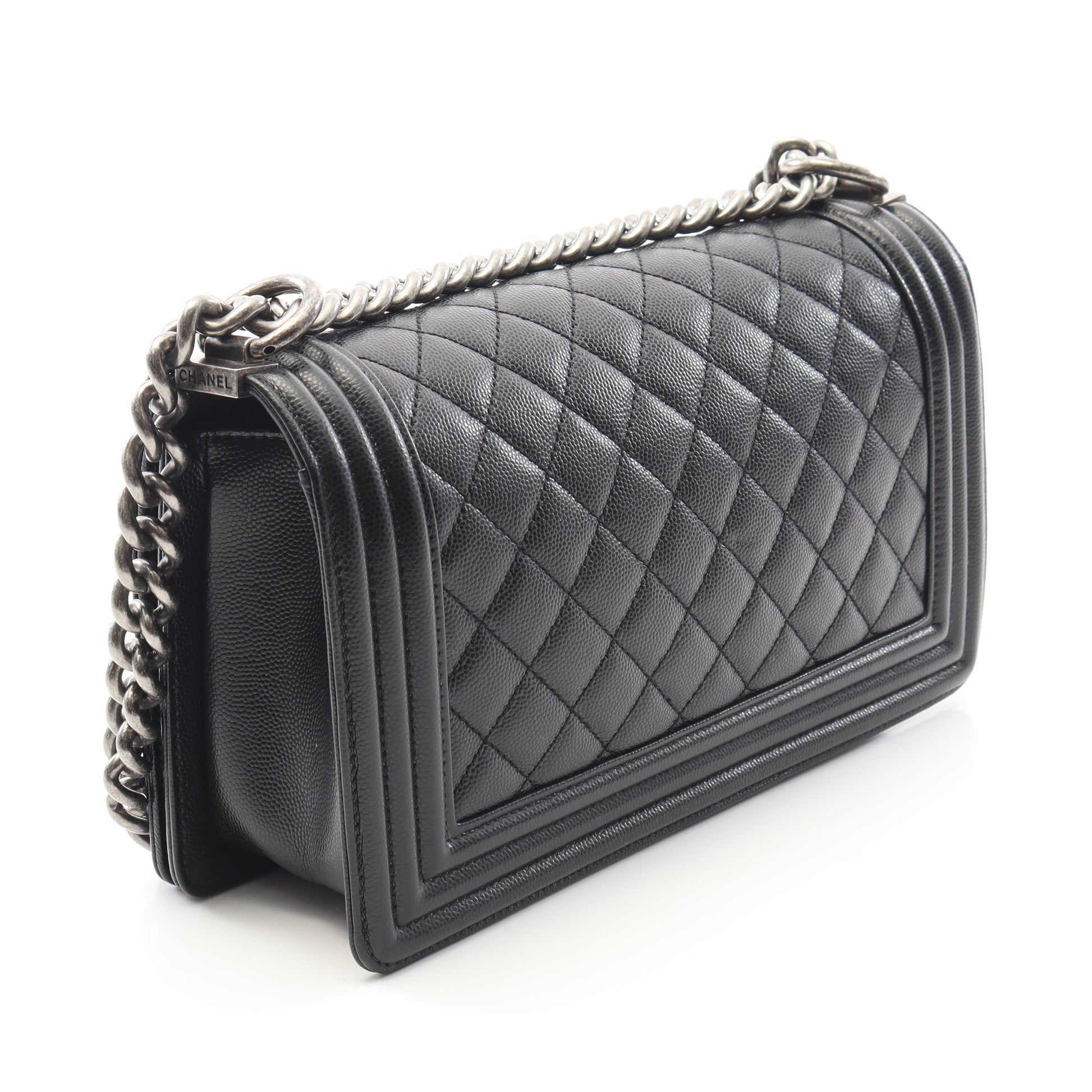 ボーイシャネル チェーンショルダーバッグ キャビアスキン ブラック アンティークシルバー金具 シャネル バッグ CHANEL