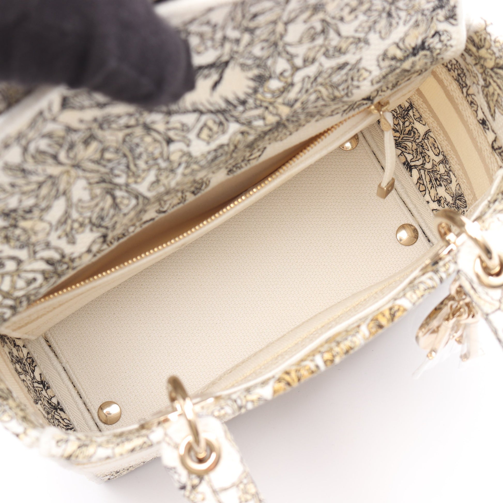 LADY D-LITE ミディアム ハンドバッグ キャンバス ホワイト ブラック ゴールド 2WAY クリスチャンディオール バッグ Christian Dior