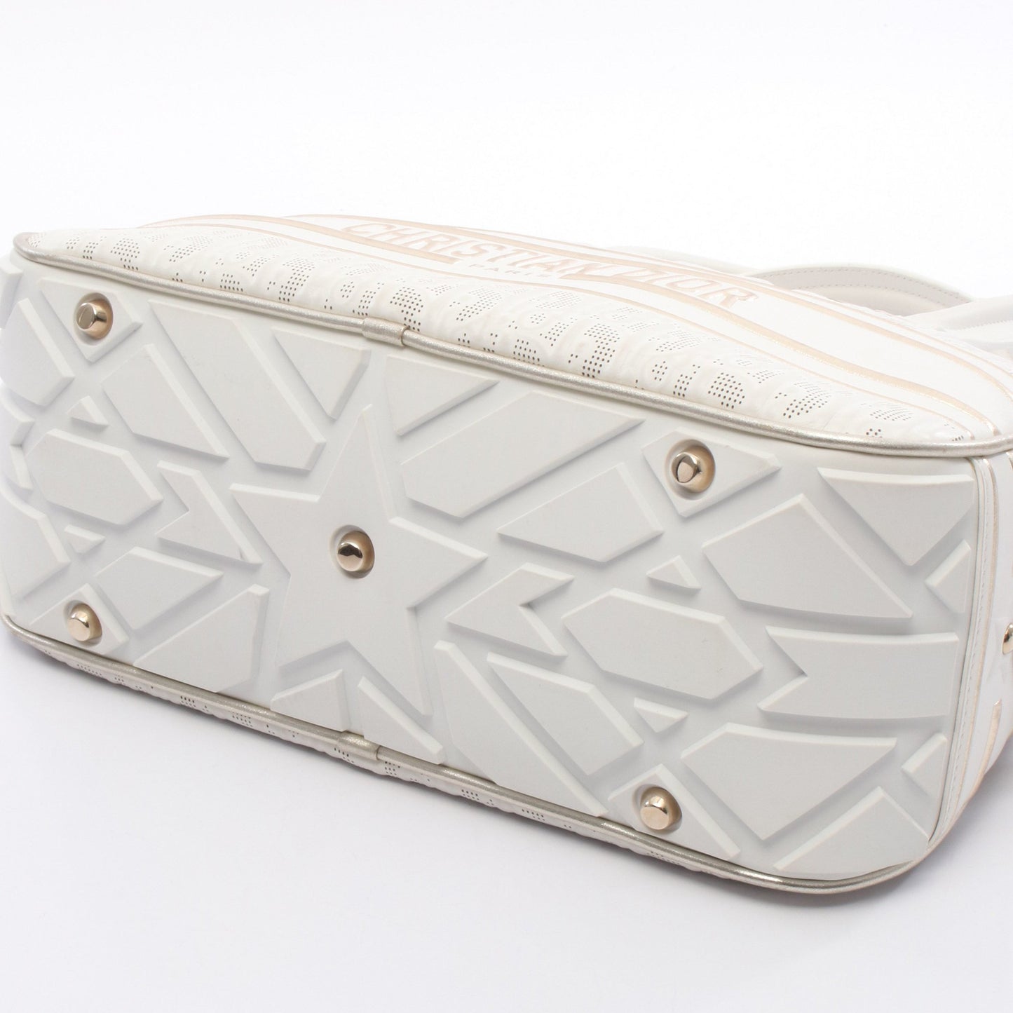 ヴァイヴ ボーリングバッグ ハンドバッグ レザー ホワイト ゴールド 2WAY クリスチャンディオール バッグ Christian Dior