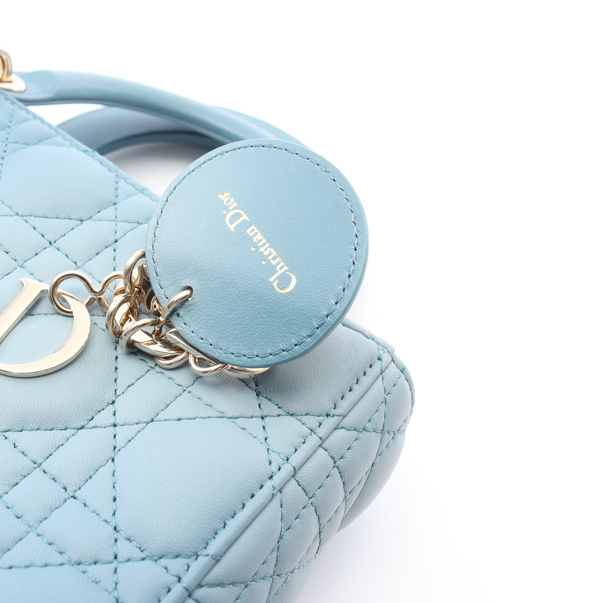 レディディオール スモール カナージュ ハンドバッグ レザー ライトブルー 2WAY クリスチャンディオール バッグ Christian Dior