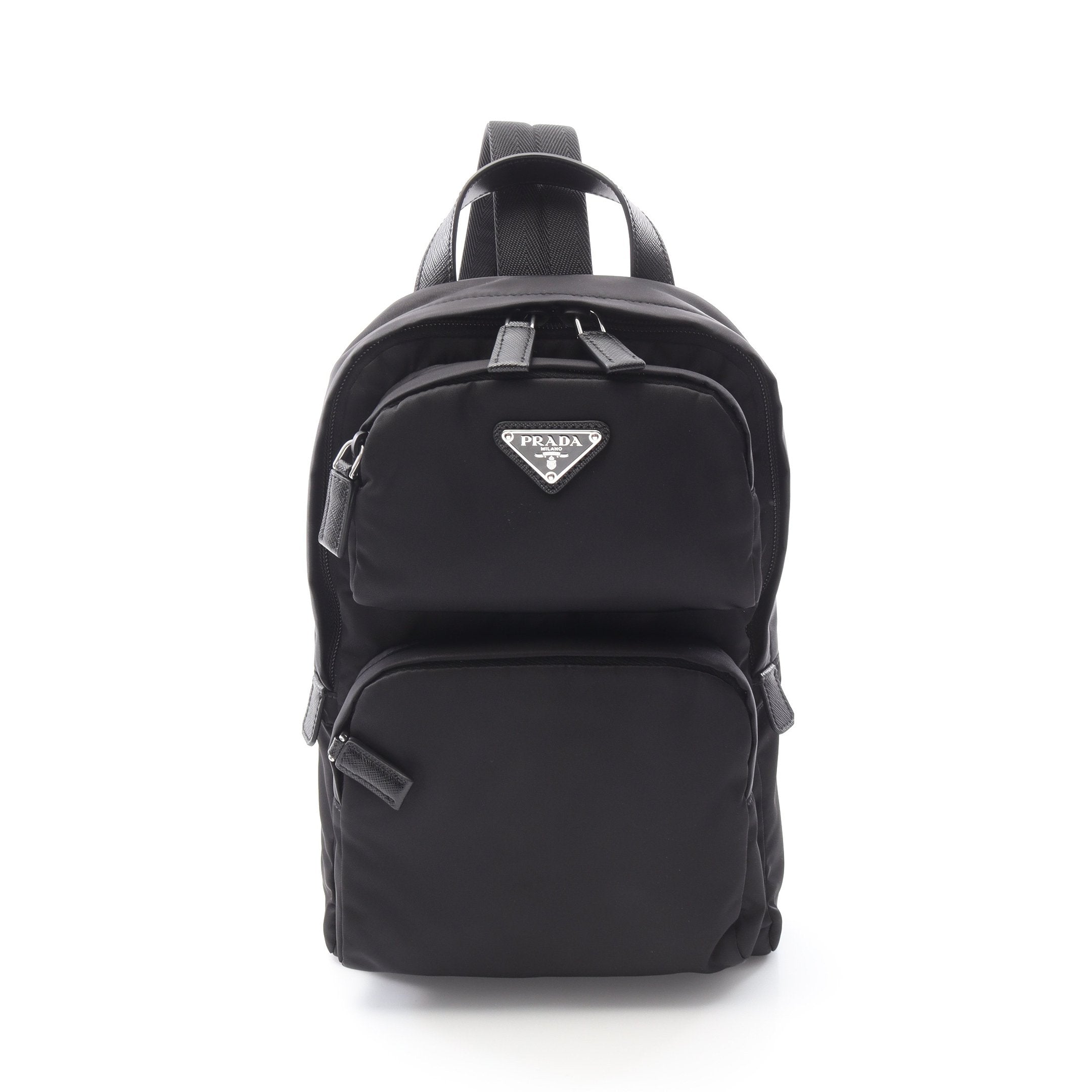 Re-Nylon ボディバッグ ナイロン サフィアーノレザー ブラック プラダ