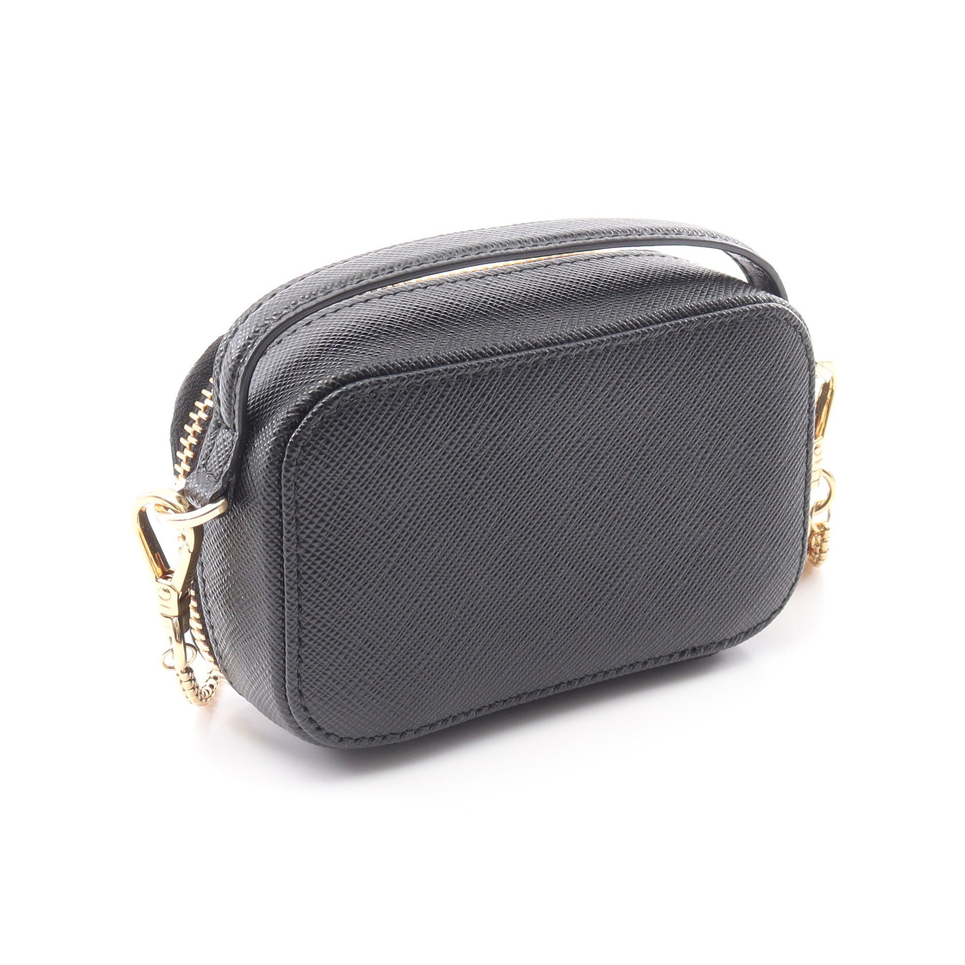 サフィアーノトライアングル ミニ チェーンショルダーバッグ サフィアーノレザー ブラック プラダ バッグ PRADA