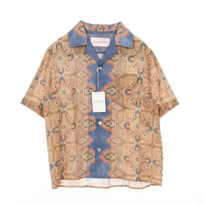 VOYAGE IMAGINAIRE シャツ オープンカラー 半袖 総柄 リネン イエローブラウン ブルー マルチカラー ヴァレンティノ トップス VALENTINO
