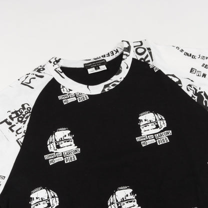 Tシャツ クルーネック ラグランスリーブ 長袖 総柄 バス コットン ブラック ホワイト コムデギャルソンオムプリュス トップス COMME des GARCONS HOMME PLUS