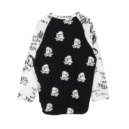 Tシャツ クルーネック ラグランスリーブ 長袖 総柄 バス コットン ブラック ホワイト コムデギャルソンオムプリュス トップス COMME des GARCONS HOMME PLUS