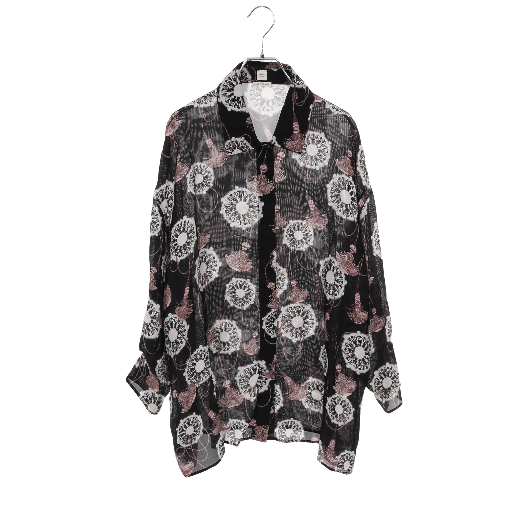 HERMES エルメス トップス 総柄 長袖 シャツ - グレー系 ブルー系