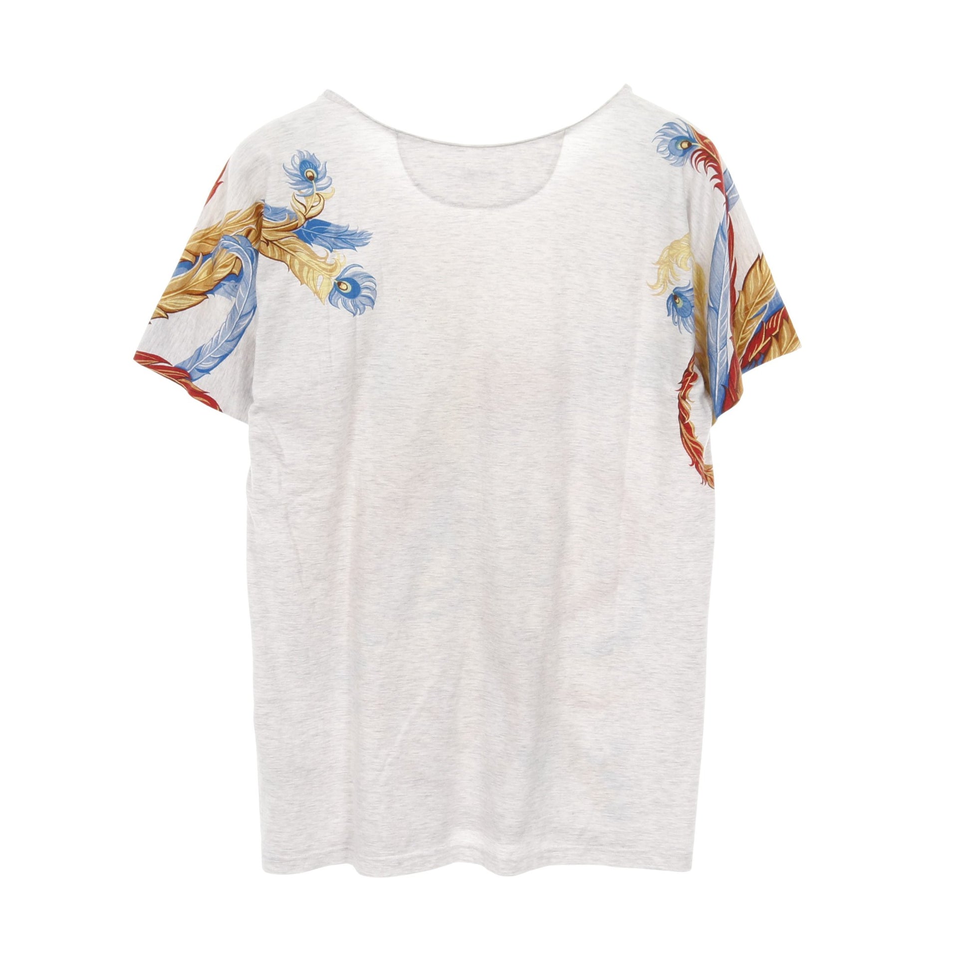 Tシャツ クルーネック 半袖 フェニックスプリント コットン ライトグレー マルチカラー エルメス トップス HERMES