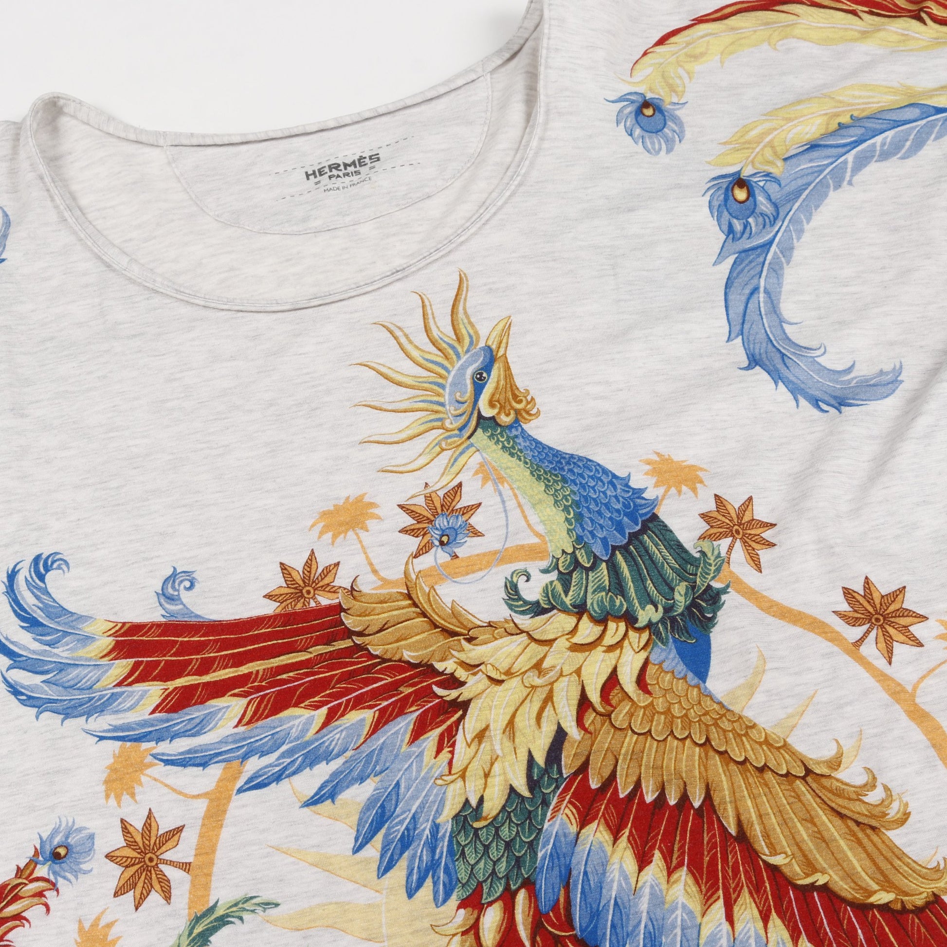 Tシャツ クルーネック 半袖 フェニックスプリント コットン ライトグレー マルチカラー エルメス トップス HERMES