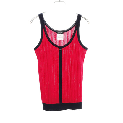 ニット タンクトップ コットン カシミヤ シルク ピンクレッド ネイビー シャネル トップス CHANEL