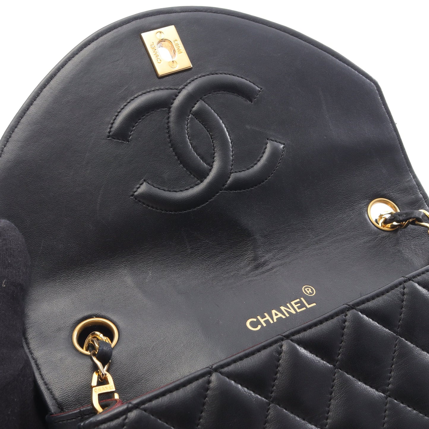 マトラッセ チェーンショルダーバッグ ラムスキン ブラック ゴールド金具 シャネル バッグ CHANEL