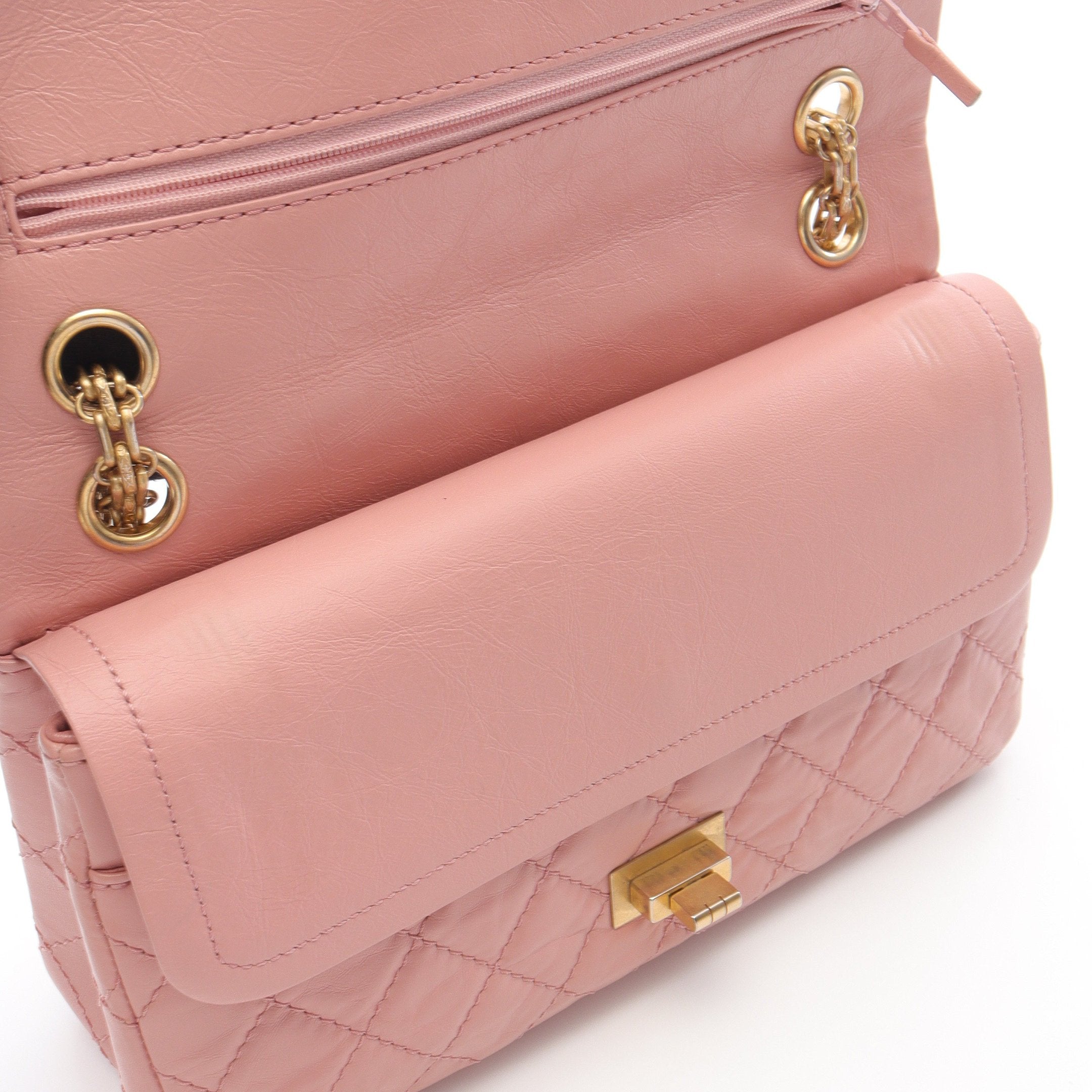 2.55 マトラッセ Wフラップ チェーンショルダーバッグ レザー ピンク