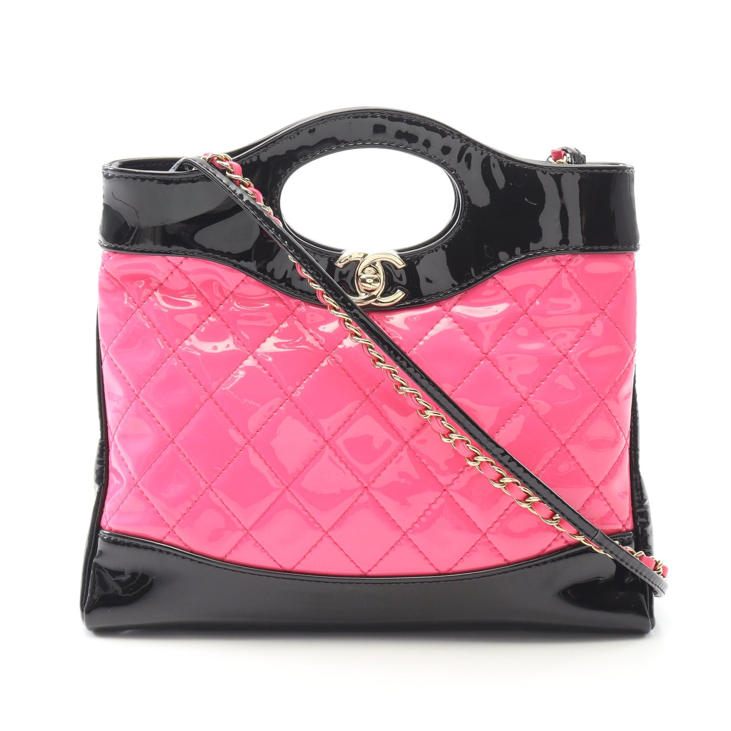 シャネル31 ショルダーバッグ エナメルレザー ピンクパープル ブラック ゴールド金具 シャネル バッグ CHANEL