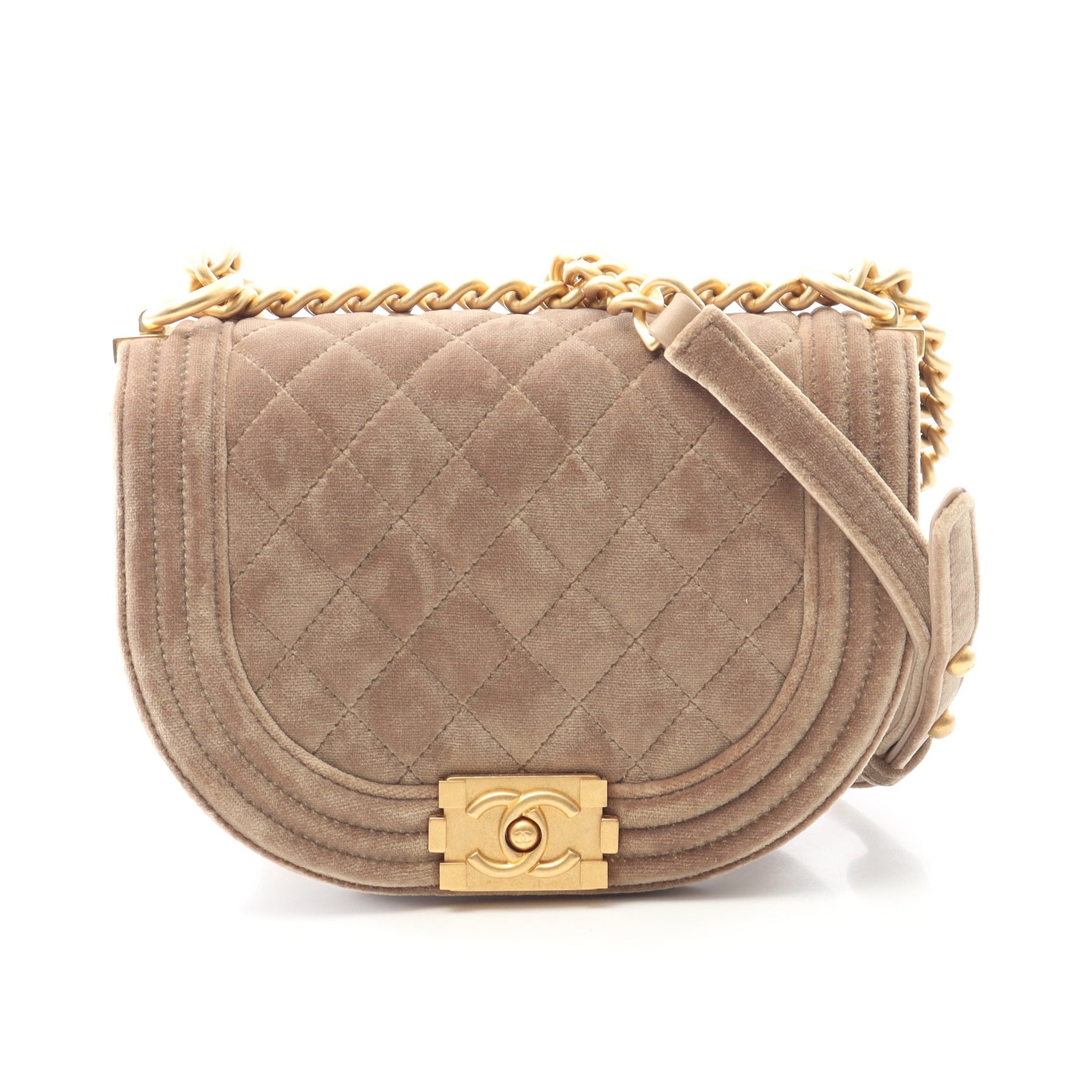ボーイシャネル スモール チェーンショルダーバッグ ベロア ベージュ ゴールド金具 シャネル バッグ CHANEL