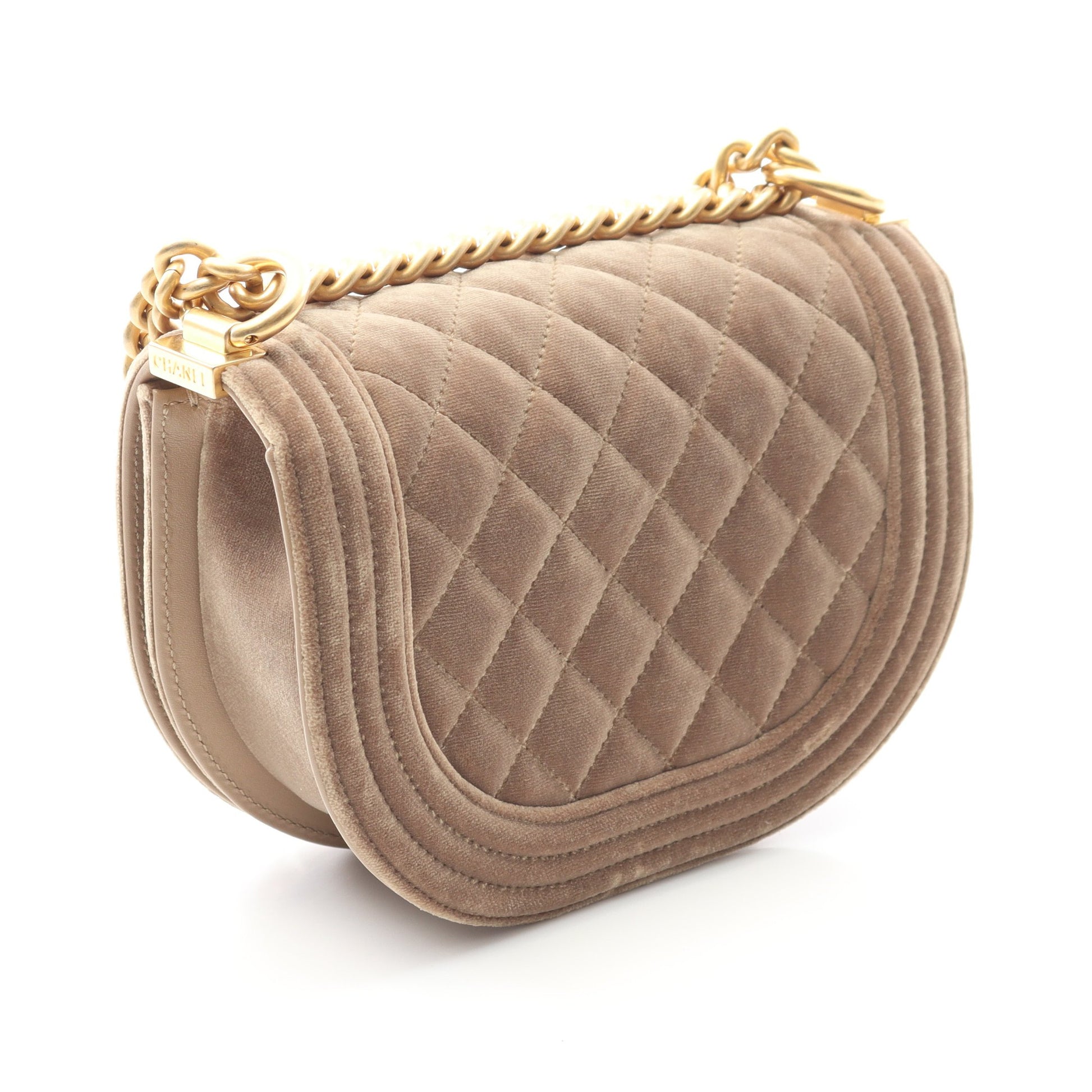 ボーイシャネル スモール チェーンショルダーバッグ ベロア ベージュ ゴールド金具 シャネル バッグ CHANEL